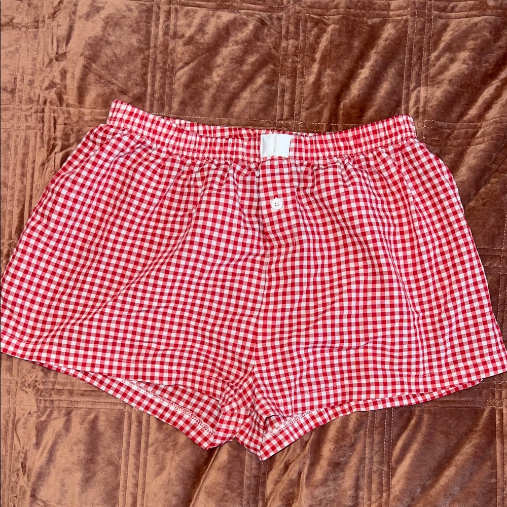 Red and white gingham boxer shorts